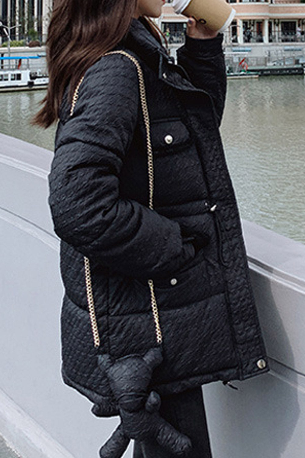 Women Superb Adjustable Waist Pockets Style Stand Collar Comfy Winter Padded Jacket