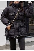 Women Superb Adjustable Waist Pockets Style Stand Collar Comfy Winter Padded Jacket