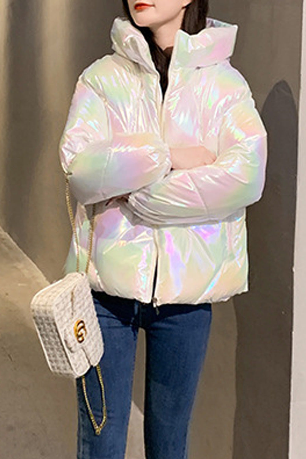 Women Beautiful Shiny Colored Stand Color Zipper Closure Lovely Comfy & Warm Winter Padded Jacket