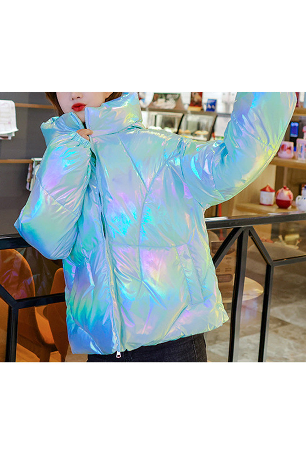 Women Beautiful Shiny Colored Stand Color Zipper Closure Lovely Comfy & Warm Winter Padded Jacket