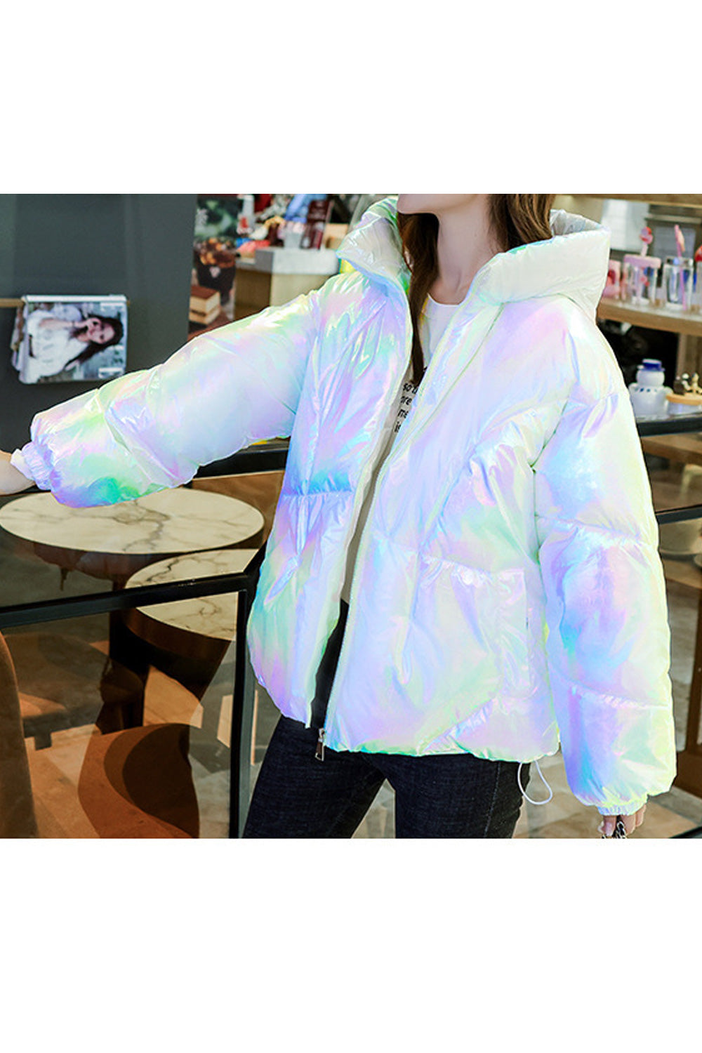 Women Beautiful Shiny Colored Stand Color Zipper Closure Lovely Comfy & Warm Winter Padded Jacket