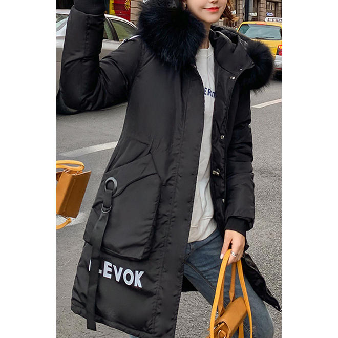 Women Restful Hairy Hooded Huge Side Pockets Snap Button Closure Ribbed Cuff Winter Reliable Padded Jacket