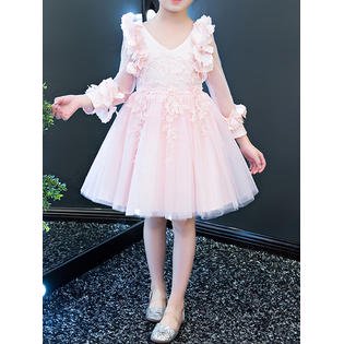 Kids Girls V-Neck Beautiful Flower Dress