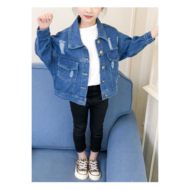 Kids Girls Flap Pocket Button Up Denim Jacket