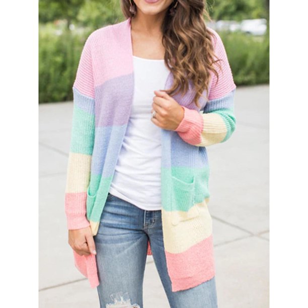 Women Awesome Solid Pattern Comfortable Long Sleeve Flap Pockets Front Open Knitted Winter cardigan