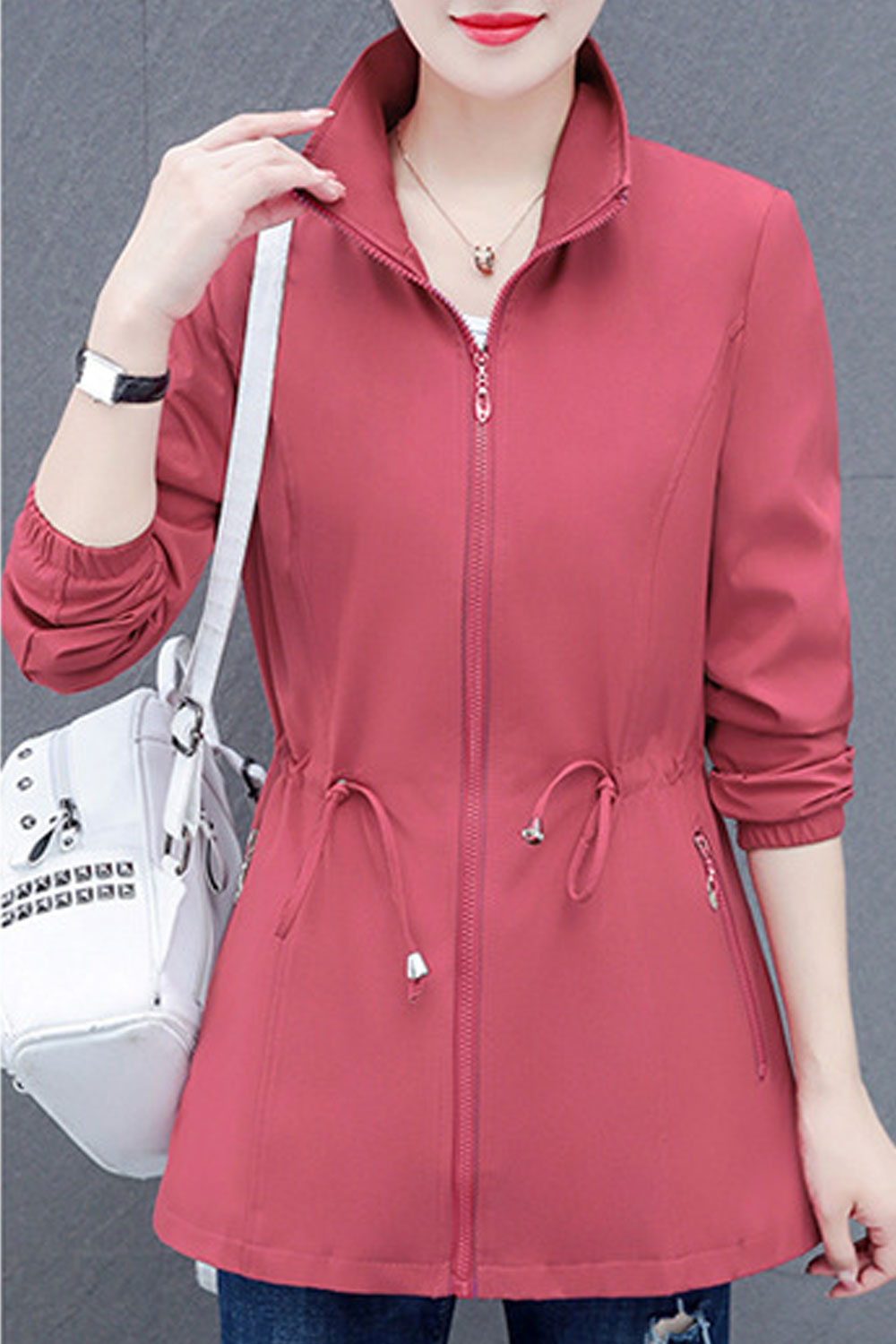 Women Splendid Stand Collar Neck Ribbed Cuff & Slash Pocket Winter Casual Jacket