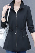 Women Splendid Stand Collar Neck Ribbed Cuff & Slash Pocket Winter Casual Jacket