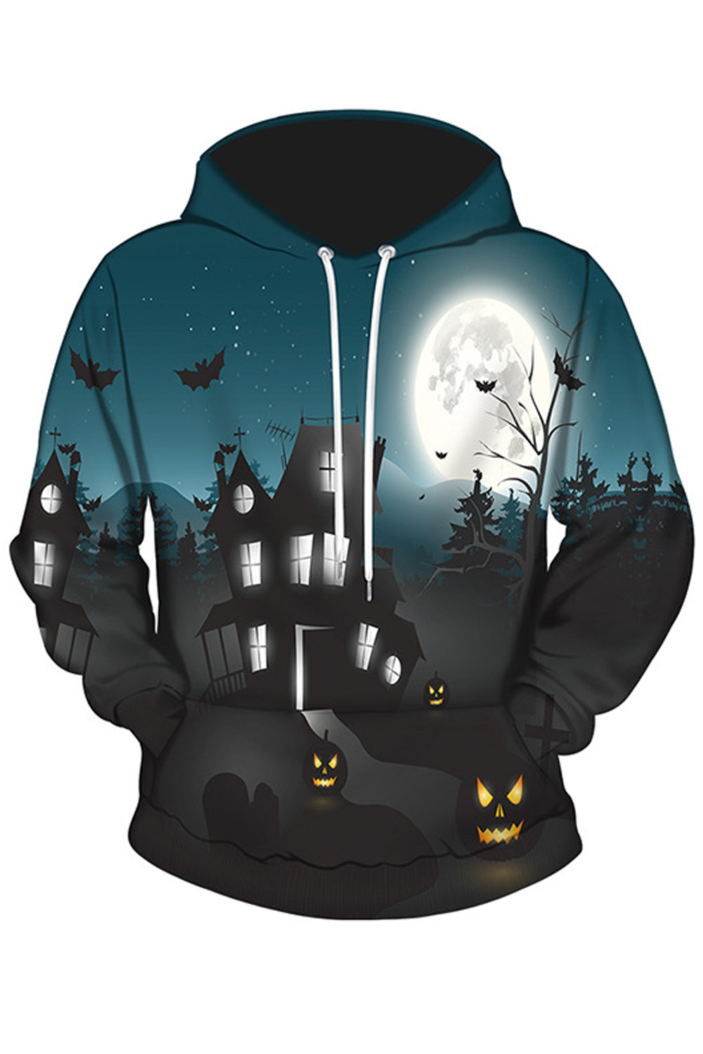 Women Awesome Printed Pattern Useful Kangaroo Pockets Winter Halloween Hoodie