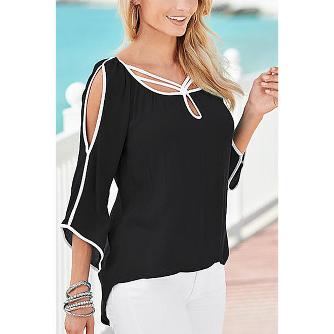 Women Cold Shoulder Bat Sleeve Irregular Top