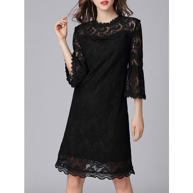 Women Trumpet Sleeve Loose Shift Dress