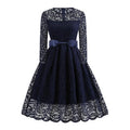 Women Round Neck Bow Waist Lace Dress