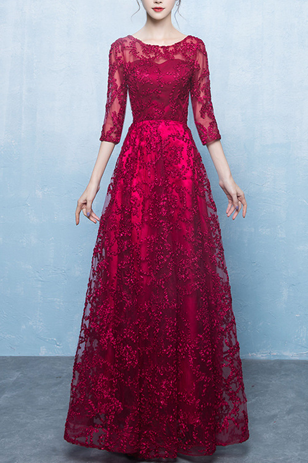 Women Round Neck Long Sleeve Maxi Dress