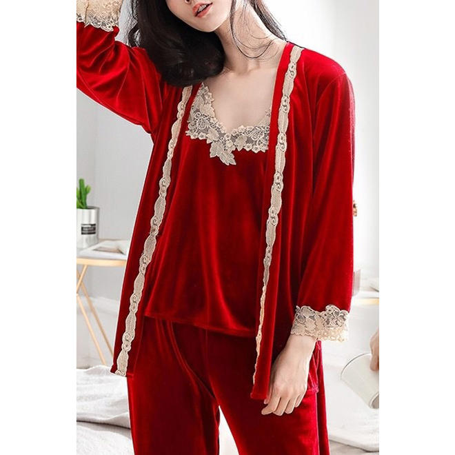 Women Lace Comfortable Three Piece Sleeping Suit