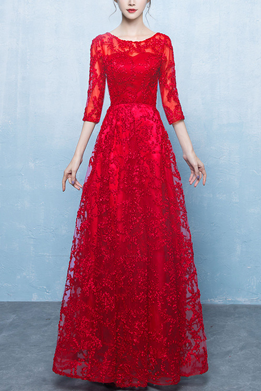 Women Round Neck Long Sleeve Maxi Dress