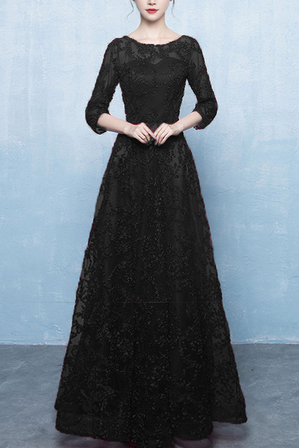 Women Round Neck Long Sleeve Maxi Dress