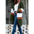 Women Knitted Thick Long Sleeve Deep V-Neck Superb Solid Pattern Flap Pockets Button Closure Warm Sweater