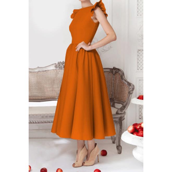 Women High Neck Ruffle Sleeve Pleated Swing Dress