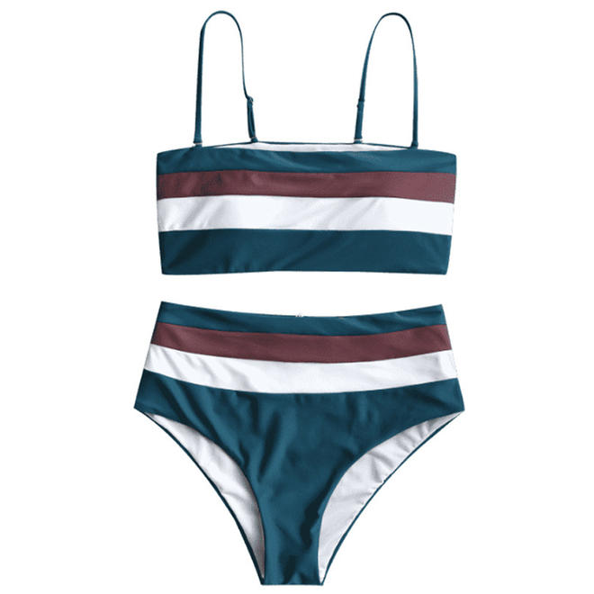 Women Adjustable Strap Striped Fashion Swimsuit