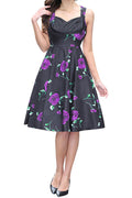 Women Smooth Lightweight Flower Pattern Summer Sleeveless A-Line Skirt Pretty Dress