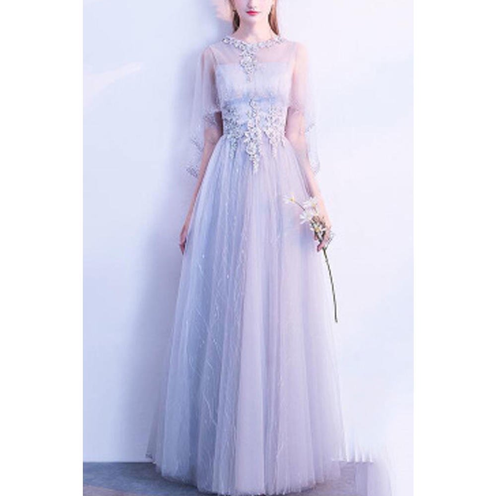 Women Embroided High Neck Evening Dress
