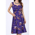 Women Lovely Bird Printed Sleeveless Mid Length Tremendous Dress