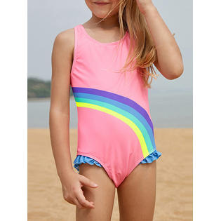 Kids Girls Sleeveless Striped Pattern Slim Fit One Piece Convenient Breathable Swimwear