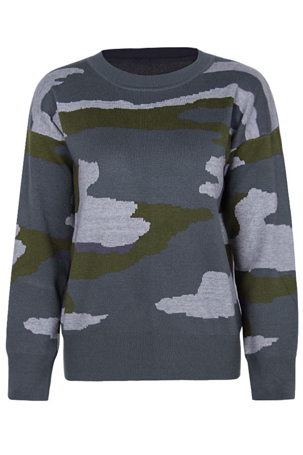 Women Fashionable Camouflage Printed Round Neck Pullover Warm Winter Sweater