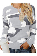 Women Fashionable Camouflage Printed Round Neck Pullover Warm Winter Sweater