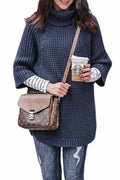 Women Super Thick & Warm Solid Pattern Foldable High Neck Knitted Pullover Winter Sweater