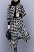 Women Stylish Pockets Plaid Two Piece Skirt Suit