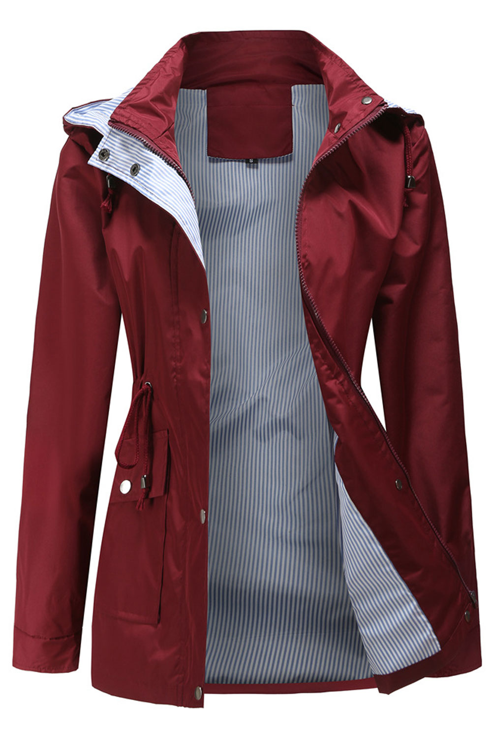 Women Nicely Design Drawstring Hooded Neck & Waist Folding Strip Cuff Flap Closure Pocket & Buttoned Fastener Casual Winter Jack