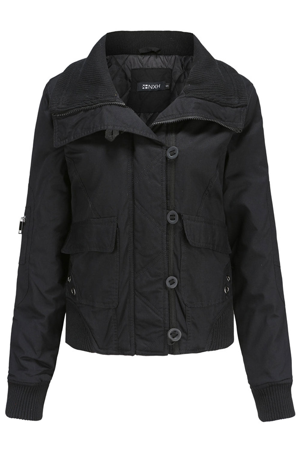 Women Florish Knitted Turtle Neck Ribbed Cuff Long Sleeves Buttoned Fastener & Flap Closure Pocket Thick Casual Winter Jacket