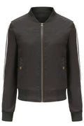 Women Mind Blowing Strip Pattern Stand Collar Neck Knitted Ribbed Cuff & Side Pocket Winter Casual Jacket