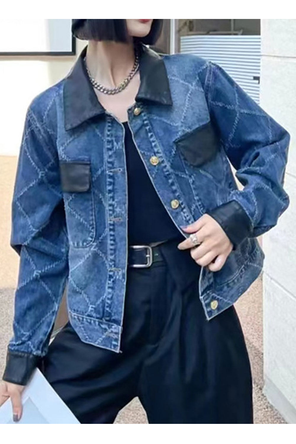 Women Printed Collar Neck Ribbed Cuff & Front Buttoned Closure Temperate Casual Winter Casual Jacket