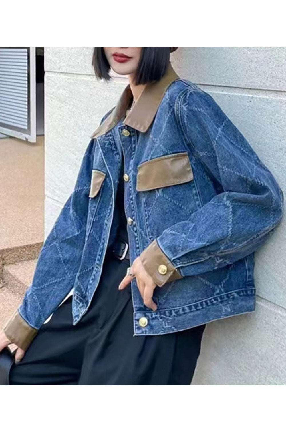 Women Printed Collar Neck Ribbed Cuff & Front Buttoned Closure Temperate Casual Winter Casual Jacket