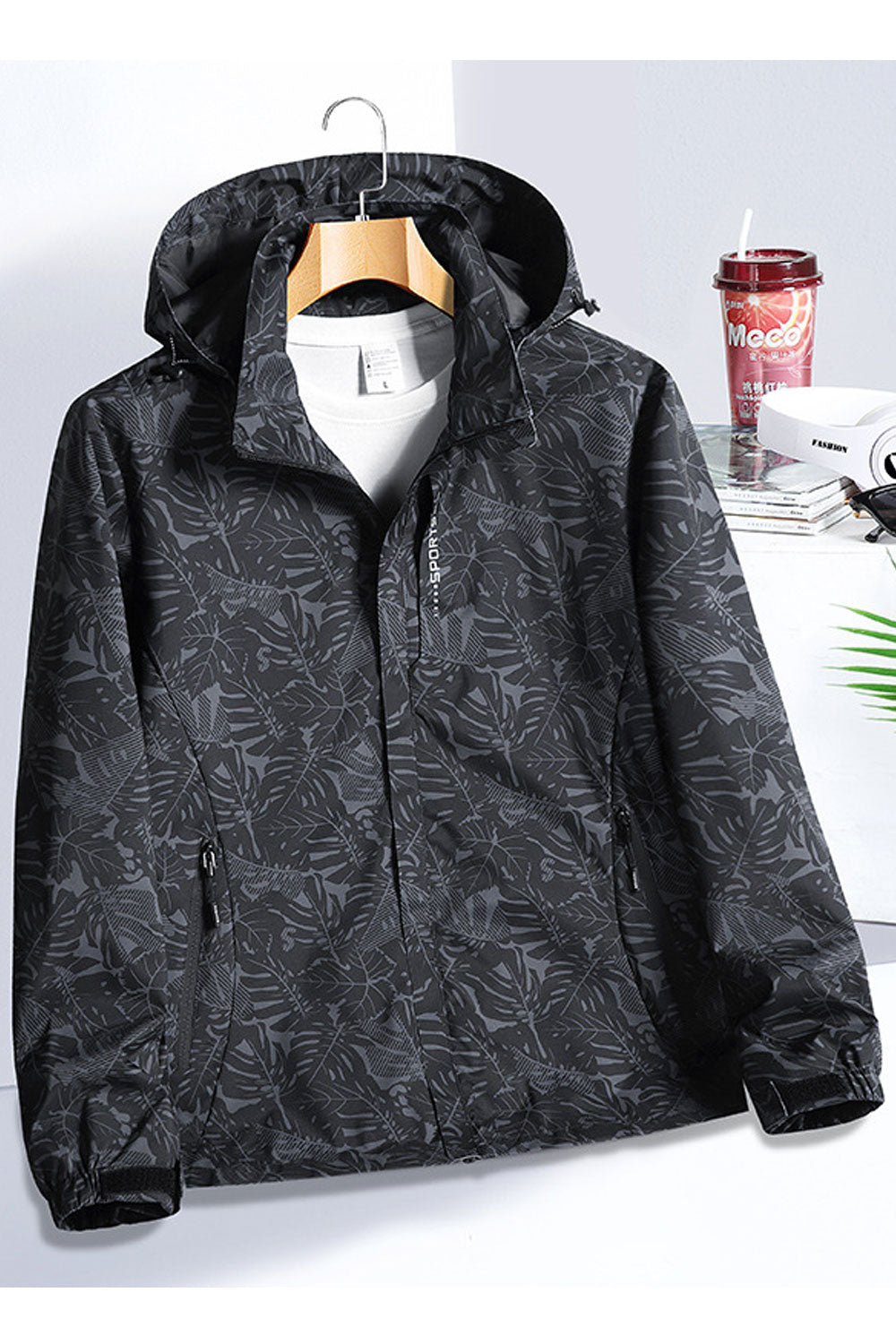 Women Floral Patterned Stand Collar Neck Comfy Stretchable Velcro Cuff Easy Front Zippered Closure Winter Casual Jacket