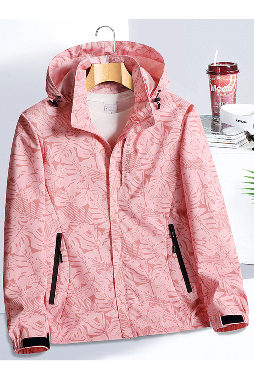 Women Floral Patterned Stand Collar Neck Comfy Stretchable Velcro Cuff Easy Front Zippered Closure Winter Casual Jacket