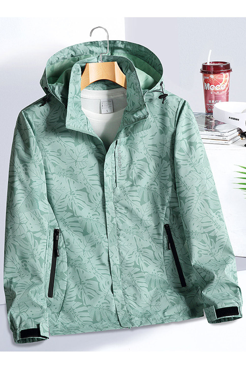 Women Floral Patterned Stand Collar Neck Comfy Stretchable Velcro Cuff Easy Front Zippered Closure Winter Casual Jacket