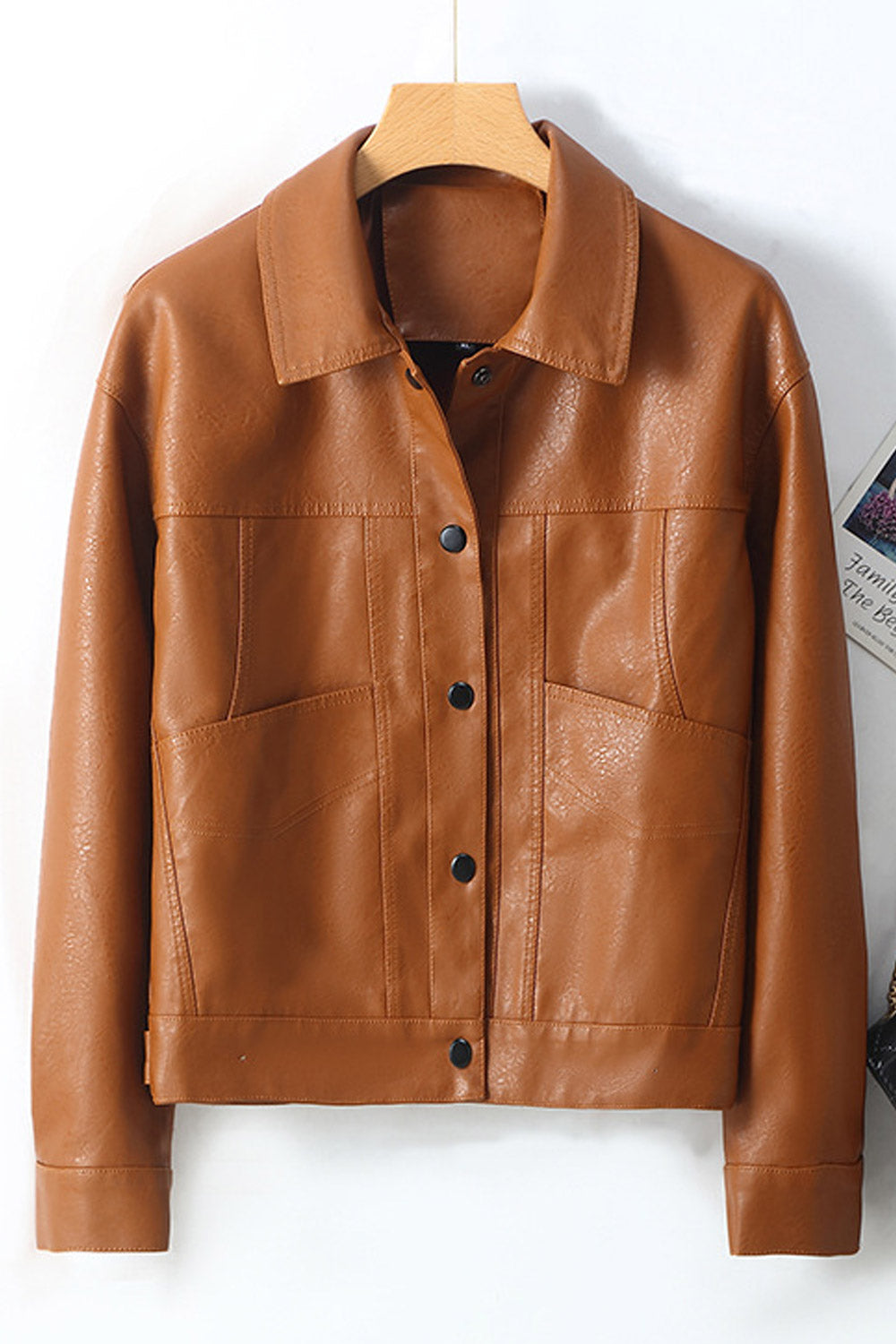 Women Decent Collar Neck Buttoned Cuff Patch Pocket & Buttoned Fastener Casual Jacket