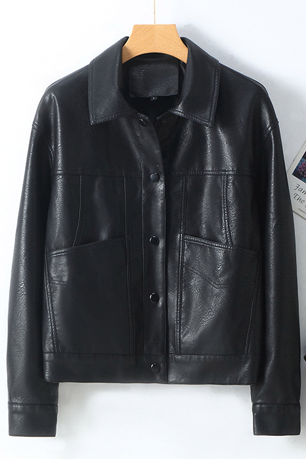 Women Decent Collar Neck Buttoned Cuff Patch Pocket & Buttoned Fastener Casual Jacket