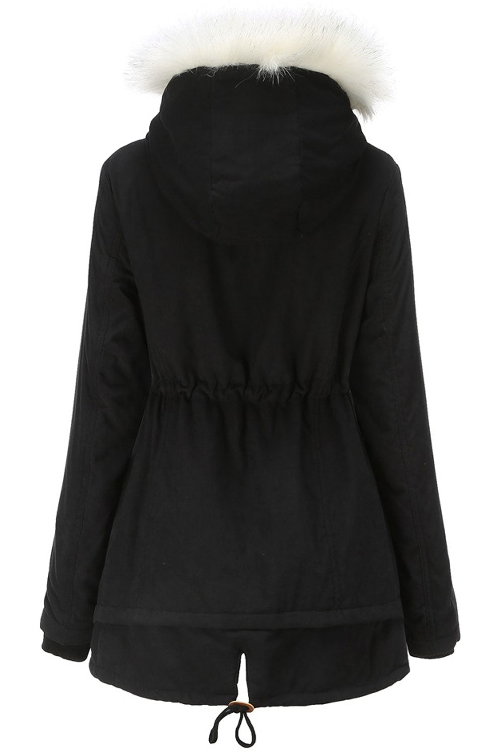 Women Comfy Hooded Neck Knitted Ribbed Cuff Drawstring Waist Slash Pocket & Zip Fastener Cozy Winter Padded Jacket