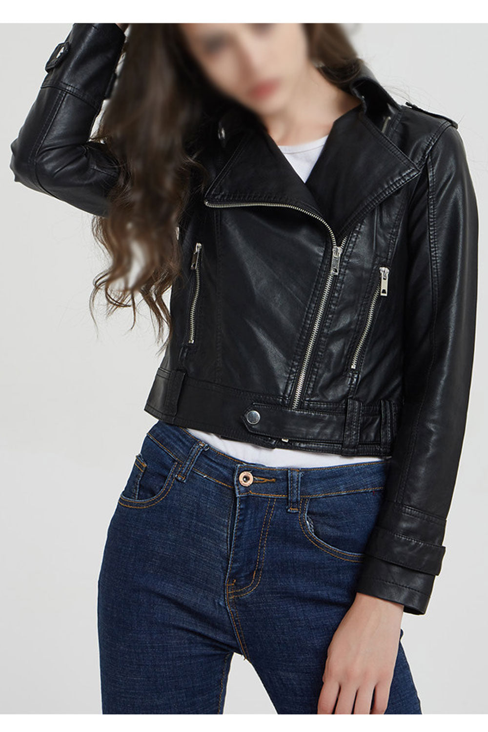 Women Decent Lapel Collar Neck Long Zipper Style Sleeves & Oblique Zip Fastener Soothing Winter Leather Jacket