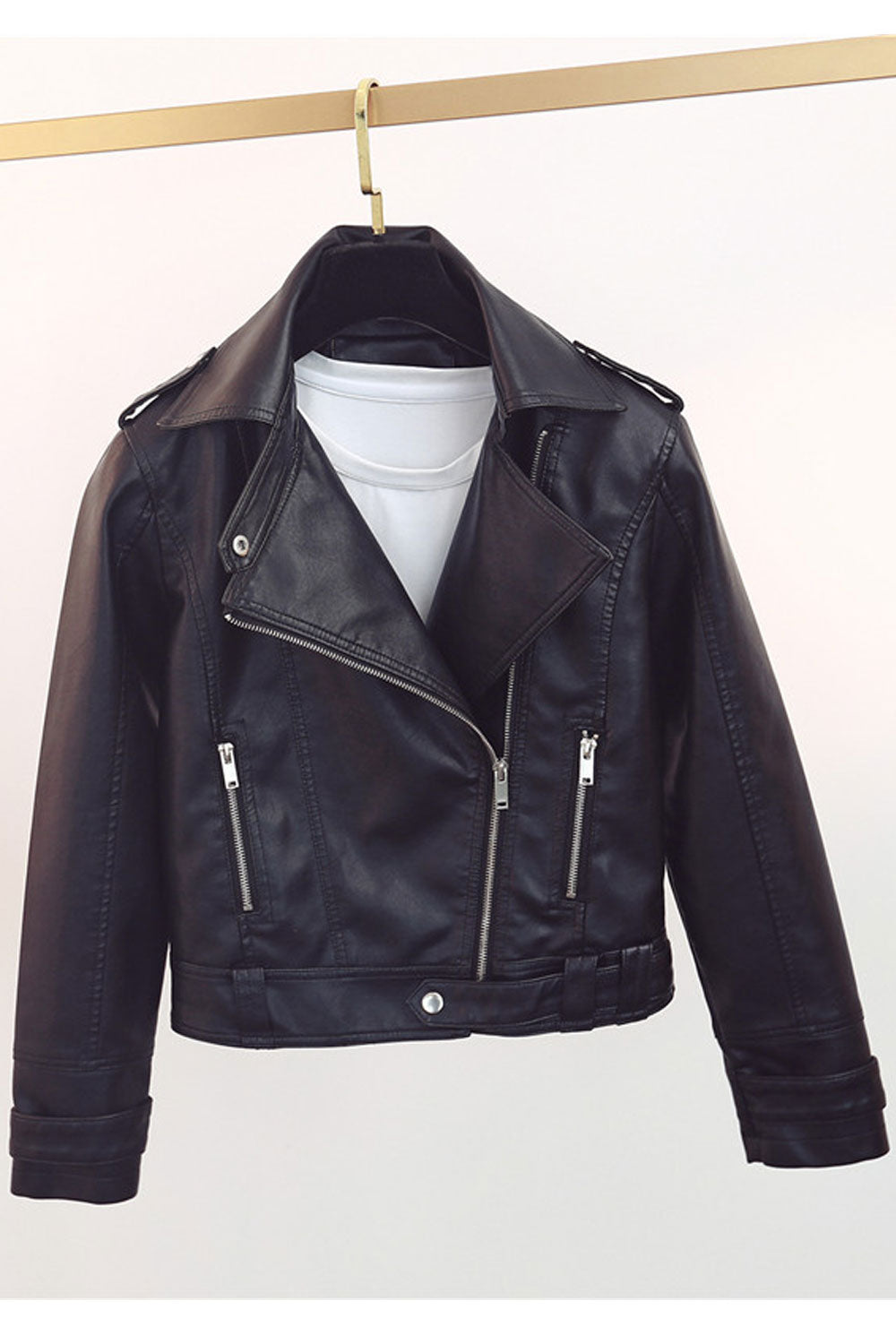 Women Decent Lapel Collar Neck Long Zipper Style Sleeves & Oblique Zip Fastener Soothing Winter Leather Jacket