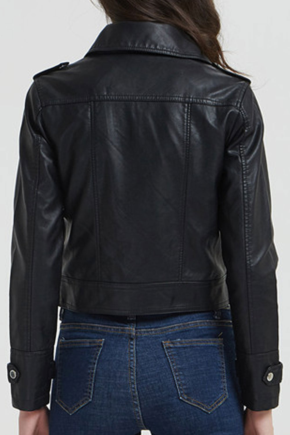 Women Decent Lapel Collar Neck Long Zipper Style Sleeves & Oblique Zip Fastener Soothing Winter Leather Jacket