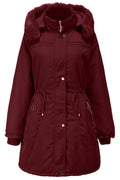Women Fascinating Hooded Collar Neck Stretchable Cuff Drawstring Waist & Zip Fastener Side Slash Pocket Mid Length Soft Winter P