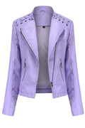 Women Fine Lapel Collar Neck Buttoned Cuff & Zippered Fastener Side Zip Pocket Snug Winter Leather Jacket