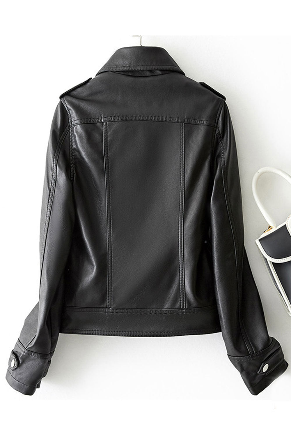 Women Eye-Catchy Lapel Collar Neck Long Sleeves & Easy Front Fastener Waist Belt & Buckle Soothing Winter Leather Jacket