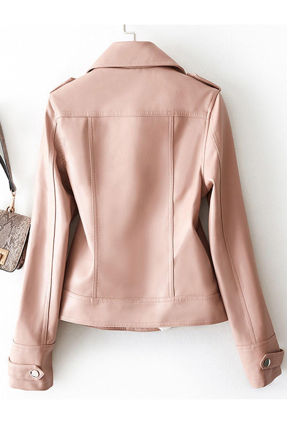 Women Eye-Catchy Lapel Collar Neck Long Sleeves & Easy Front Fastener Waist Belt & Buckle Soothing Winter Leather Jacket