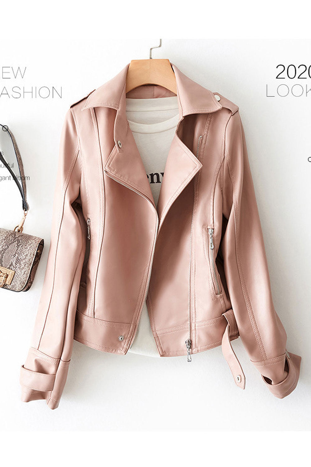 Women Eye-Catchy Lapel Collar Neck Long Sleeves & Easy Front Fastener Waist Belt & Buckle Soothing Winter Leather Jacket