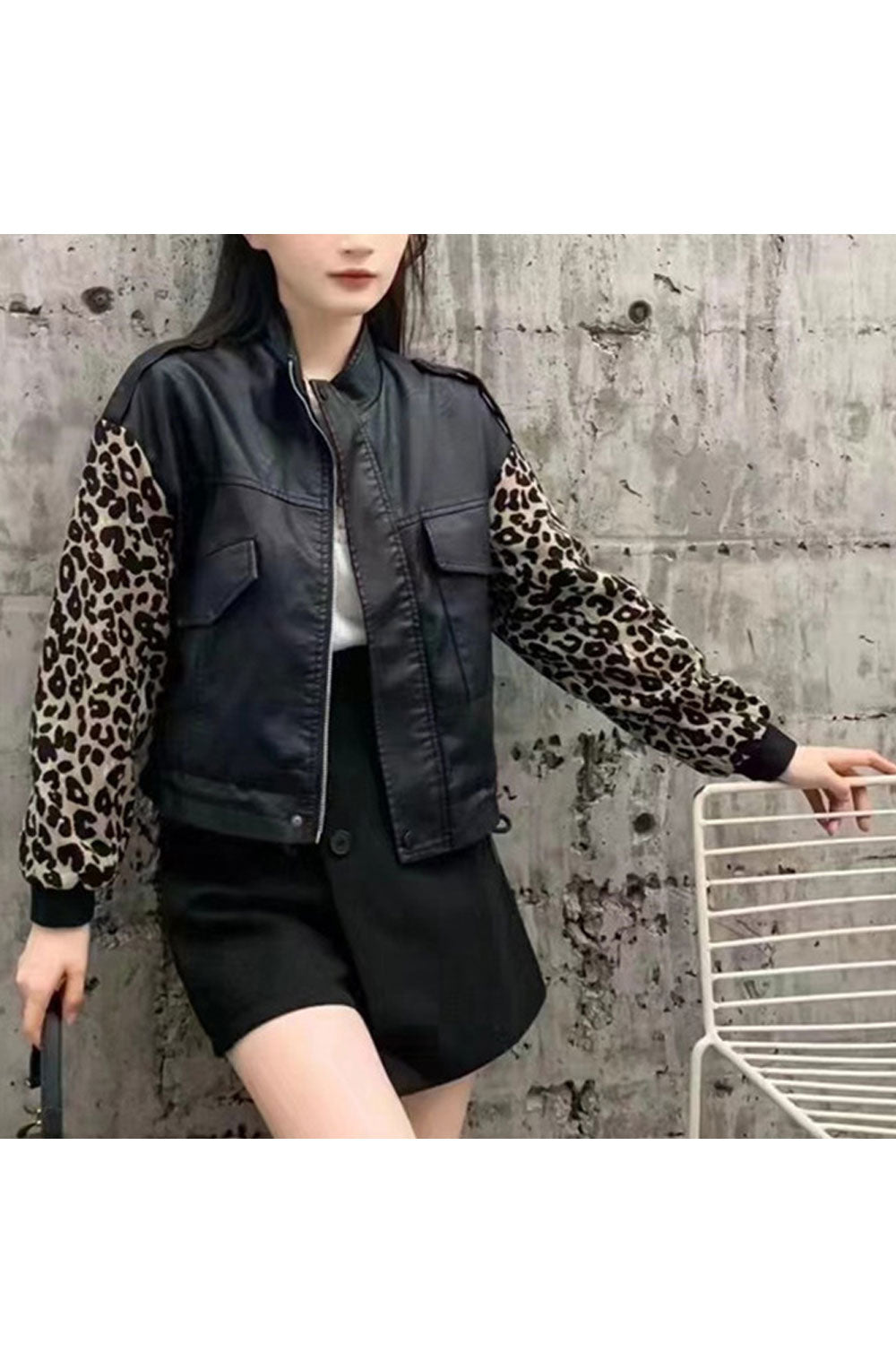 Women Captive Stand Collar Zebra Printed Long Sleeves Knitted Ribbed Cuff Moveable Waist Draw cords Front Flap Closure Pocket &